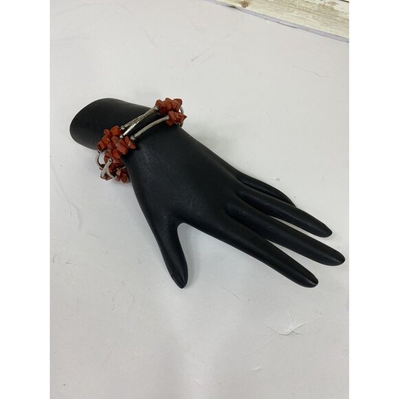 Vtg Red Jasper Nugget Wrap Bracelet Brown Sienna Bead Untested Silver Tone Luck - Picture 8 of 8